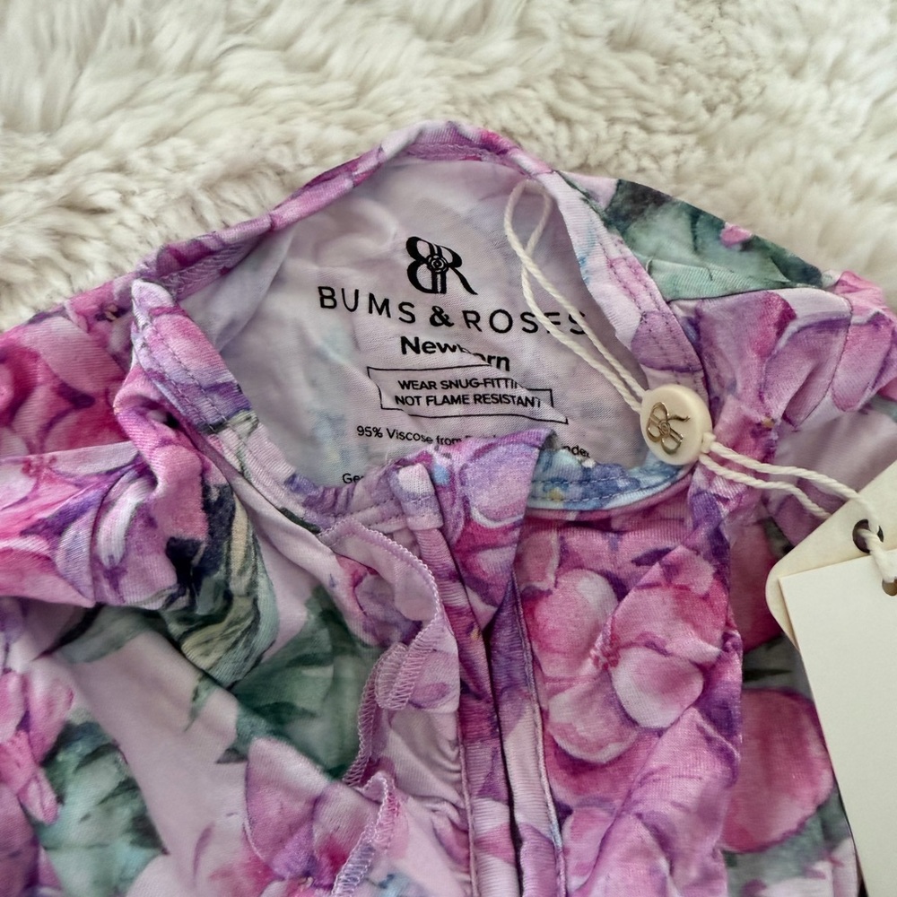 Bums & Roses Newborn Ruffle Zipper Romper - Pink Floral - Picture 3 of 3